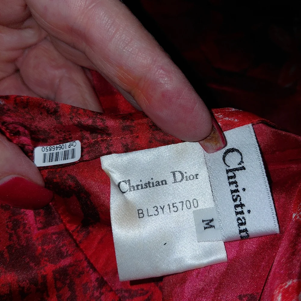 Christian Dior Long Sleeve Red Multi Silk  blouse M - Picture 7 of 9